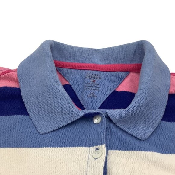 Tommy Hilfiger Girls Striped Polo Shirt L 12/14 Collared Short Sleeve Multicolor - Picture 3 of 10